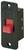 Black toggle switch with a red lever in the central position, mounted on a rectangular metal plate.