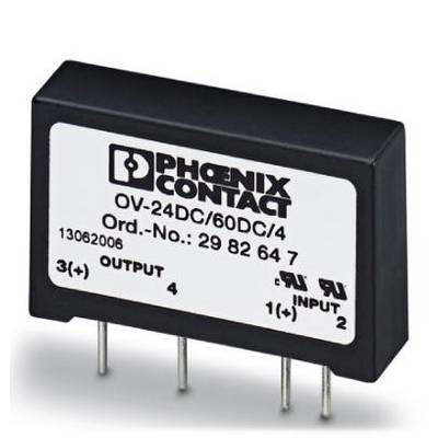 Relay by Phoenix Contact with the inscription 'OV-24DC/60DC/4'. It shows connection contacts and technical information.