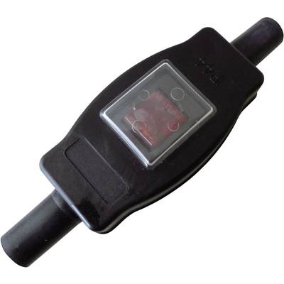 A black toggle switch with a transparent window, through which a red switch is visible, mounted in an enclosure.
