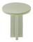 A round, light beige table with a central support.