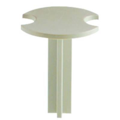 A simple, round table with a central, vertical supporting leg.