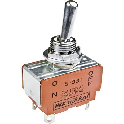 A red toggle switch with 'ON' and 'OFF' markings, Model S-331, 25A 125V AC, 25A 250V AC, brand Nikkai.