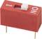 Red DIP switch with a white toggle switch set to 'ON'. Used for configuring device options or settings.