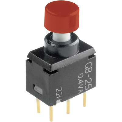 A red push-button switch with three metal pins, labelled 'GB-25 0.4VA'.