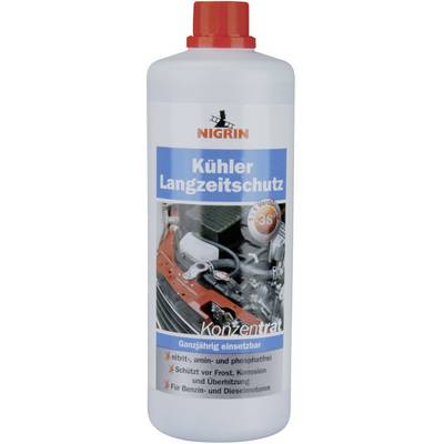 'Bottle of Nigrin Coolant Long-Term Protection. Protects against frost, corrosion and overheating. Suitable for petrol and diesel engines.'