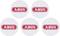 Five round stickers with a red 'ABUS' logo on a white background.