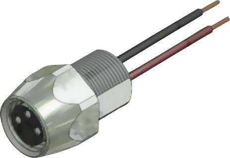 An electrical plug with two protruding wires in black and red. The plug has a metallic casing.