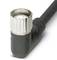Black angled cable plug with silver screw connection.