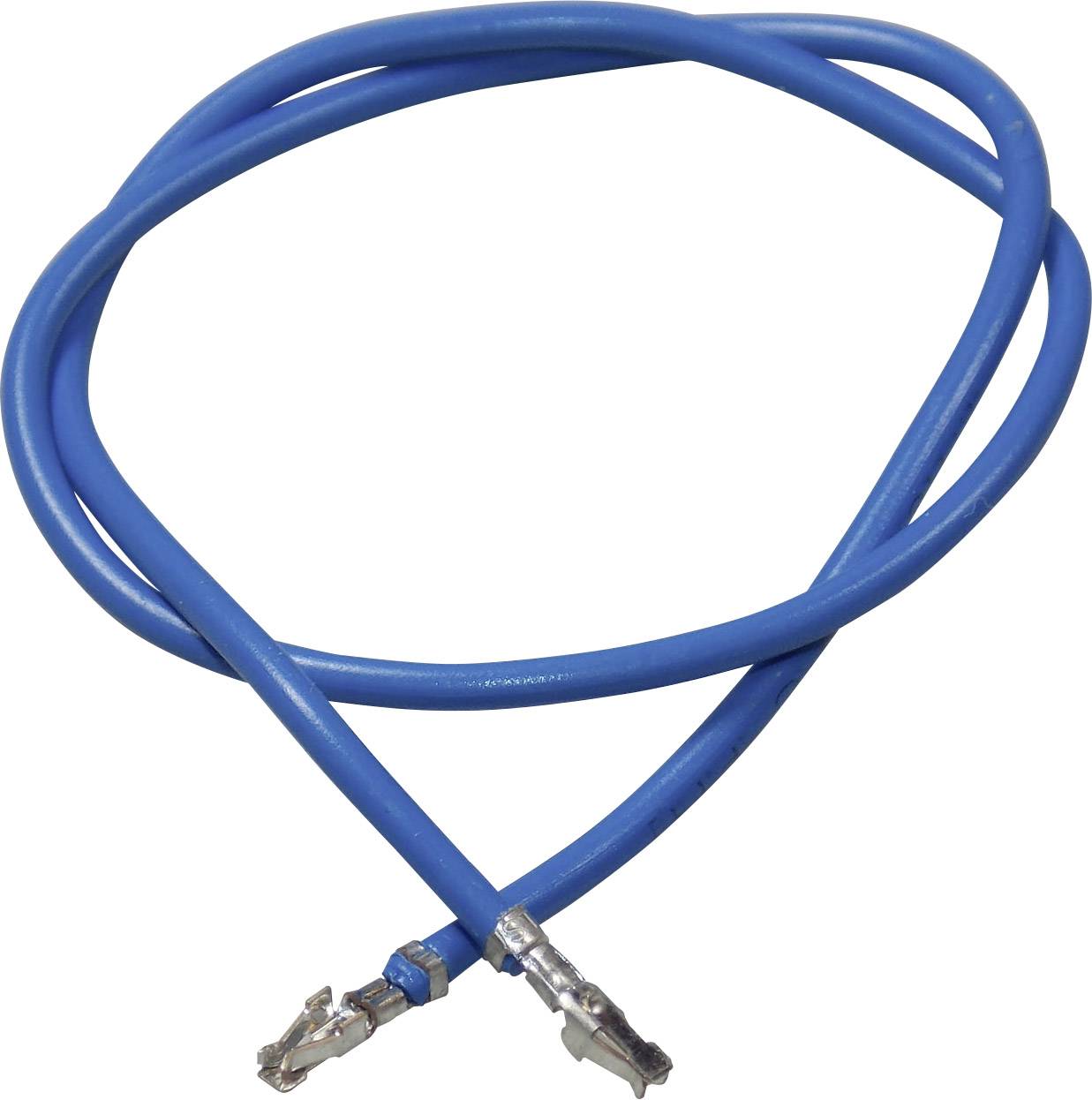 Blue cable with two metal connectors at the ends, commonly used for electrical connections.