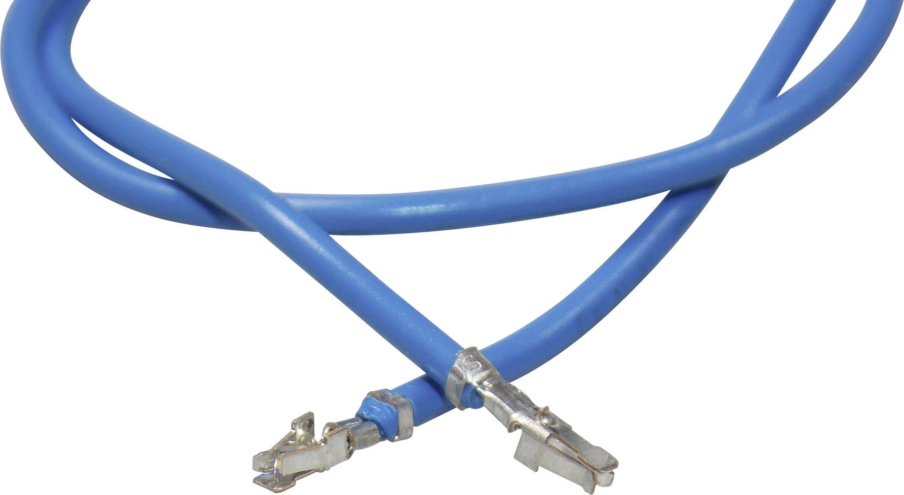 A blue cable with silver connectors at both ends.
