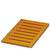A rectangular orange board with several narrow slots at regular intervals. Suitable for carrying or storing items.