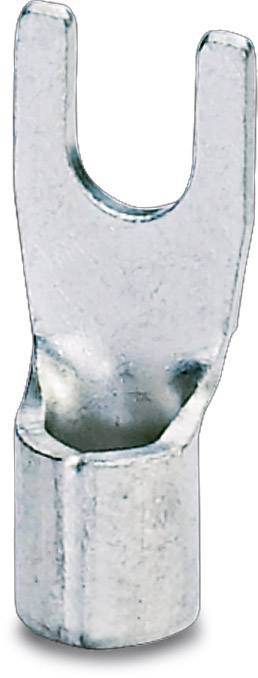 A silver fork-shaped cable lug for electrical connection, showing the opening for attachment to a screw terminal.
