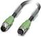Green M12 connection cable with 5-pin male and female connectors, used for industrial applications.