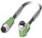'A green, angled M12 connection cable with a plug system for industrial applications, suitable for harsh environments.'