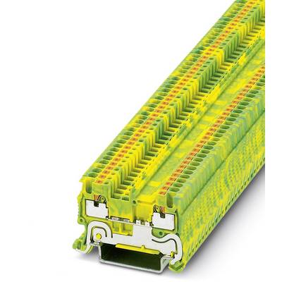 Yellow-green multi-tier terminal block with stacked connections for industrial electronic assembly, with an intensively structured surface pattern.