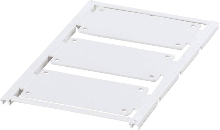 A white, rectangular plastic component with three sections, potentially suitable for assembly or mounting purposes.