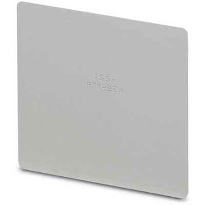 A square, light grey plastic sign with the embossed marking 'TSS-RTK-BEN' in the centre.
