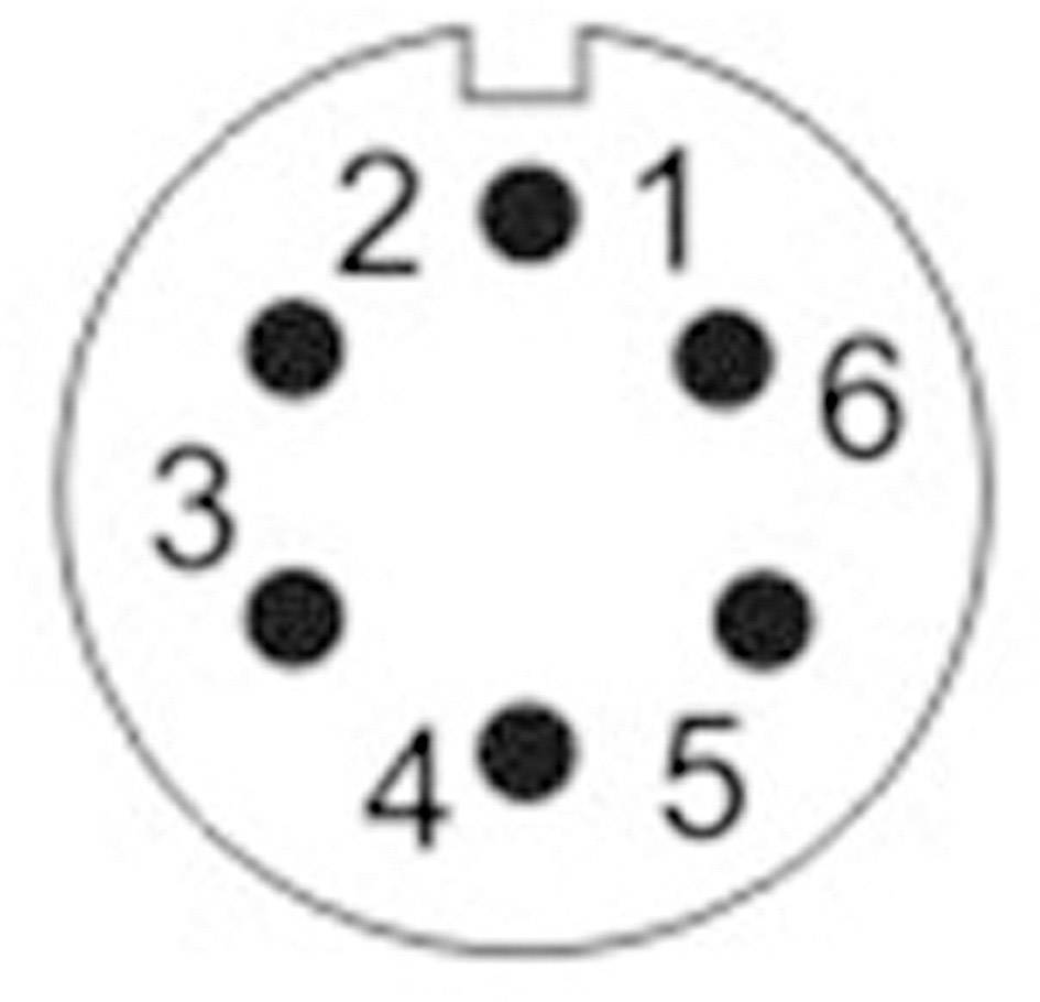 A round, numbered six-position (1-6) plug for electrical connections.