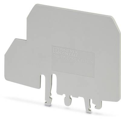 Grey plastic partition wall for electrical applications, marked 'PHOENIX CONTACT Type TP-UDMTK 5-TWIN', for industrial use.