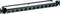 Metallic patch panel bracket with twelve round apertures for cable routing, suitable for mounting in a network rack.