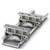 Metal clips mounted on a metal mounting rail. They are used to secure electrical components in control panels.