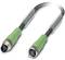 A green connecting cable with two plugs at each end, likely for an electrical connection or data transmission.