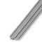 Grey aluminium profile rail, linear and angled. It is used for mechanical fixing or as a guide rail in mechanical engineering applications.