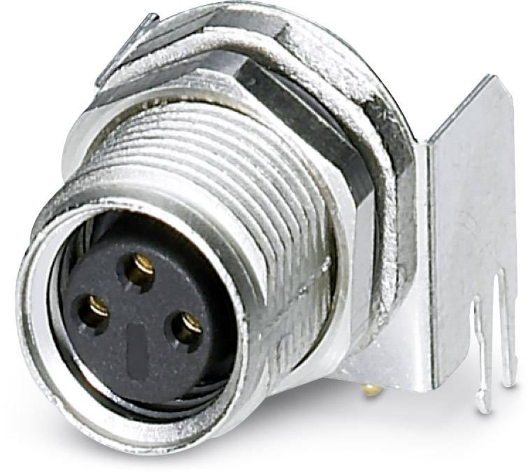 Three-pin metal plug in a cylindrical housing, with pins for electrical connections.