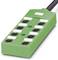 Green multi-socket extension with eight sockets and an attached cable, suitable for industrial applications.