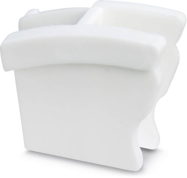 A white, two-part plastic dessert bowl with rounded edges, suitable for serving dishes in two compartments.