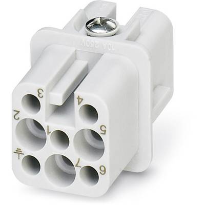 A white, six-pole connector with numbered terminals and a fixing screw, suitable for 250V applications.
