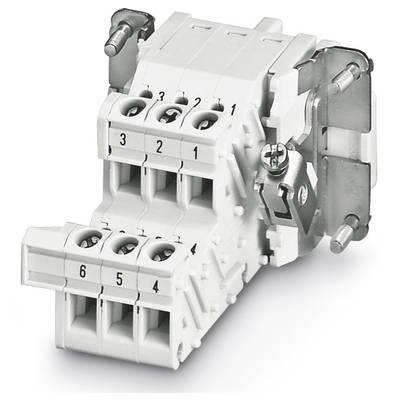 Electrical connector with six numbered terminal blocks, suitable for wiring in electrical circuits.