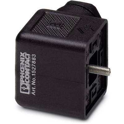 Black connector from Phoenix Contact, article number 1527883, with visible threaded screw and structured surface pattern.