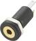 A black round jack plug with a golden connection ring and metallic thread for fastening.