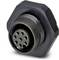 'Black industrial plug with eight round contacts in a hexagonal housing, suitable for industrial applications and machinery.'