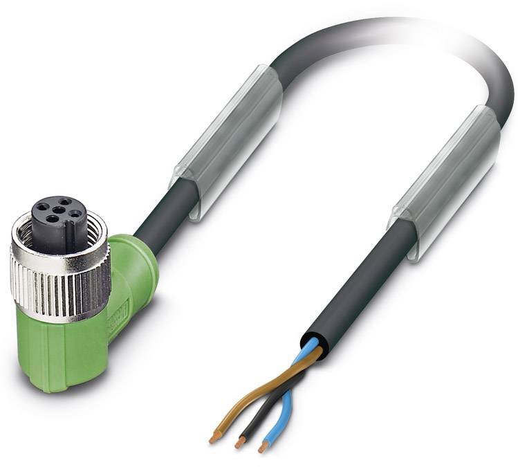 Green right-angled plug with exposed end wires and insulation protection, suitable for electrical connection solutions.