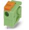 Green electrical connector with orange push button, suitable for electronic applications.