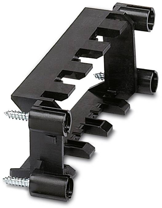 A black plastic and aluminium holder with three vertical slots and four metal fixing screws.