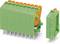 Green and orange multi-pin connectors used for electrical connections.