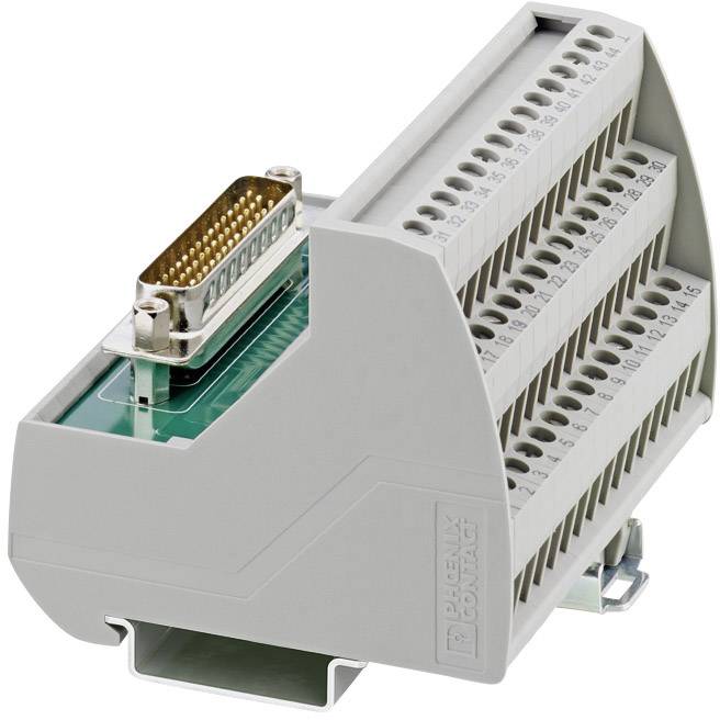 A grey, rectangular connection module with multiple terminal blocks and a socket on the top surface, suitable for electrical wiring.