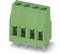Green three-pin connector, suitable for electronic devices, showing front and underside.