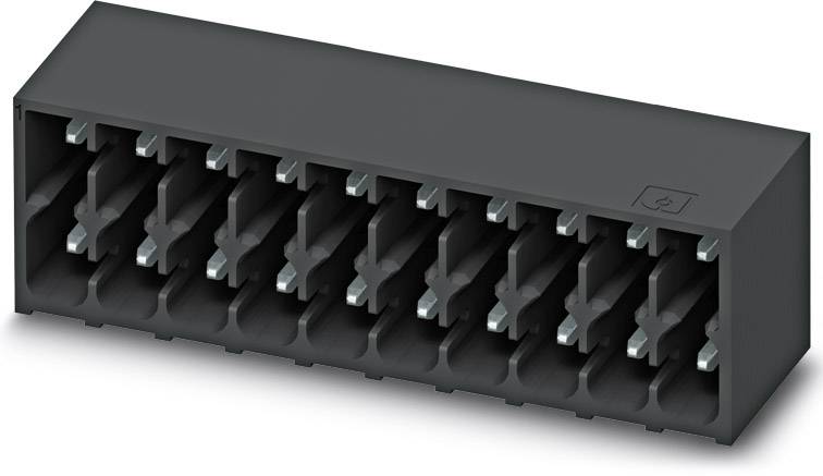 A black, rectangular connector with multiple rows of terminals.