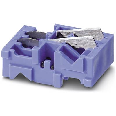 A blue plastic double-hole pencil sharpener with two metal blades, suitable for various pencil sizes.