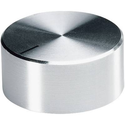 A silver metal rotary knob, cylindrical with a smooth, shiny upper surface, commonly used for electronic devices.