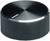 A black rotary knob with a knurled edge and a marker at the top, used for adjusting devices or volume.