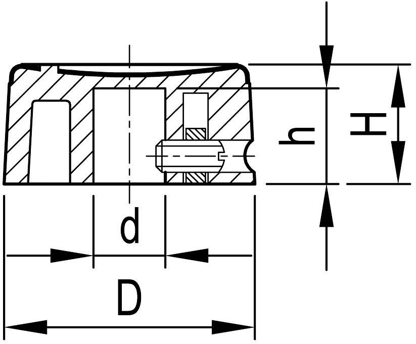 Technical drawing of a cylindrical component with a chamfered edge. Dimensions: diameter 'd', outer radius 'D', height 'h'.