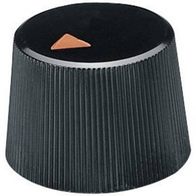 Black rotary knob with red arrow at the top, for volume control on audio devices.