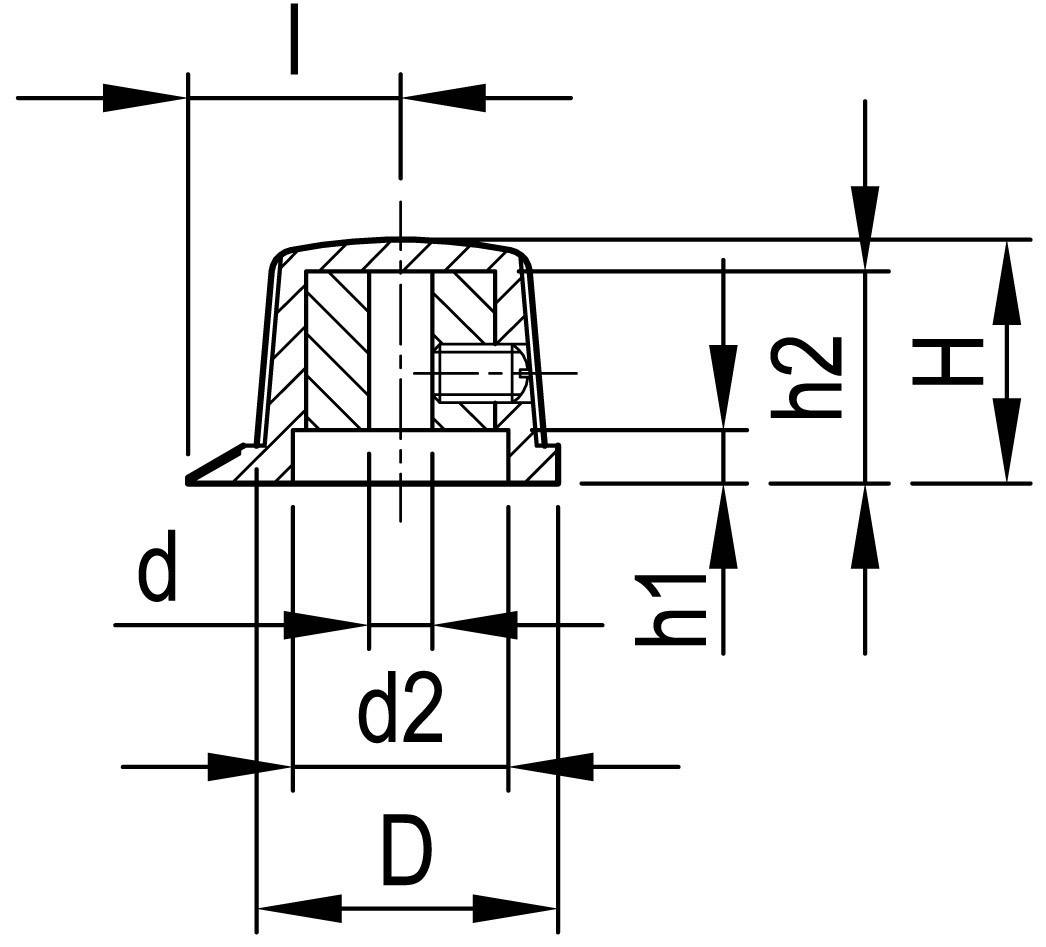 Technical drawing of a component showing dimensions such as height, diameter, and depth across different sections.