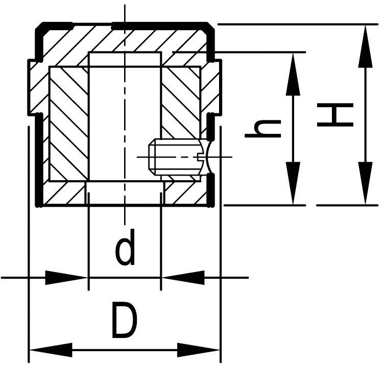 Technical drawing of a mechanical component with dimensions. Diameters D and d are indicated, along with heights h and H.