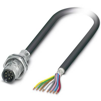 A multi-core cable with a round metal plug at one end and coloured, insulated wires at the other end.